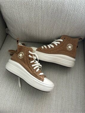Converse High-Top Sherpa Platform Sneakers - Brown & White